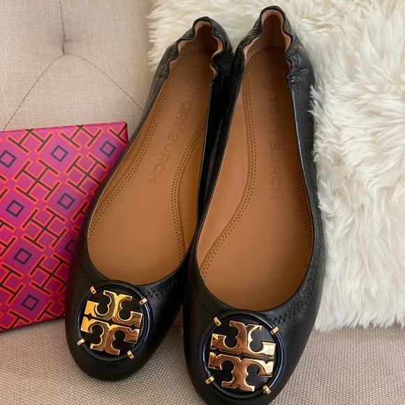 Multi Logo Tory Burch Gold Flat Shoes Tory Burch Multi Logo